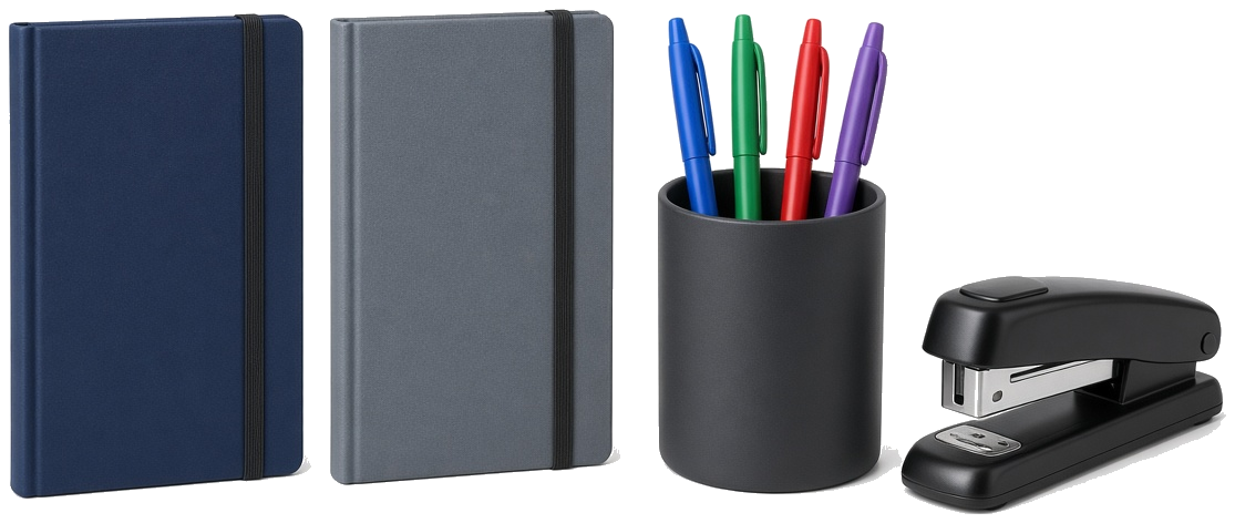 Kırtasiye defter, kalem ve zımba